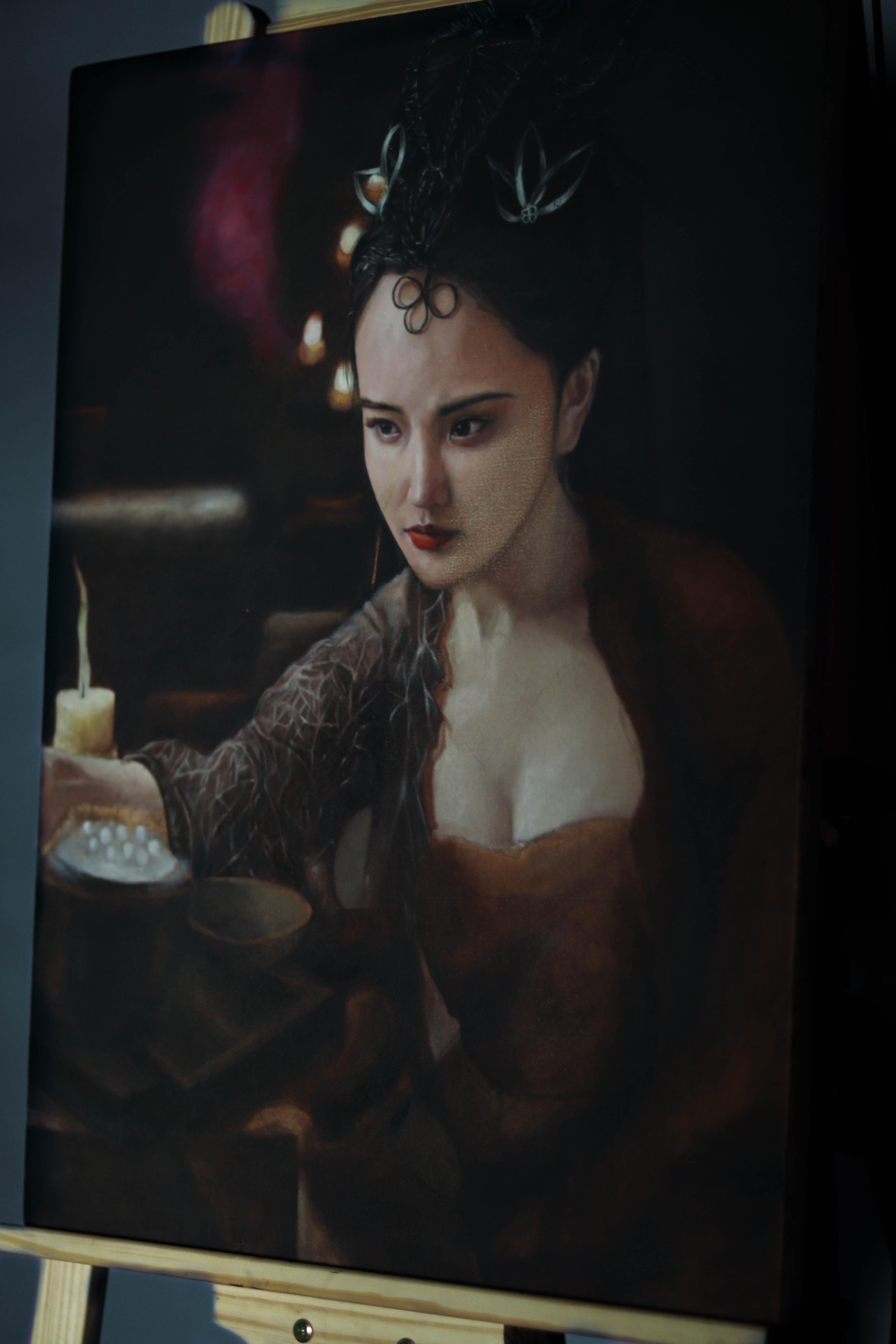 Oil portrait on easel